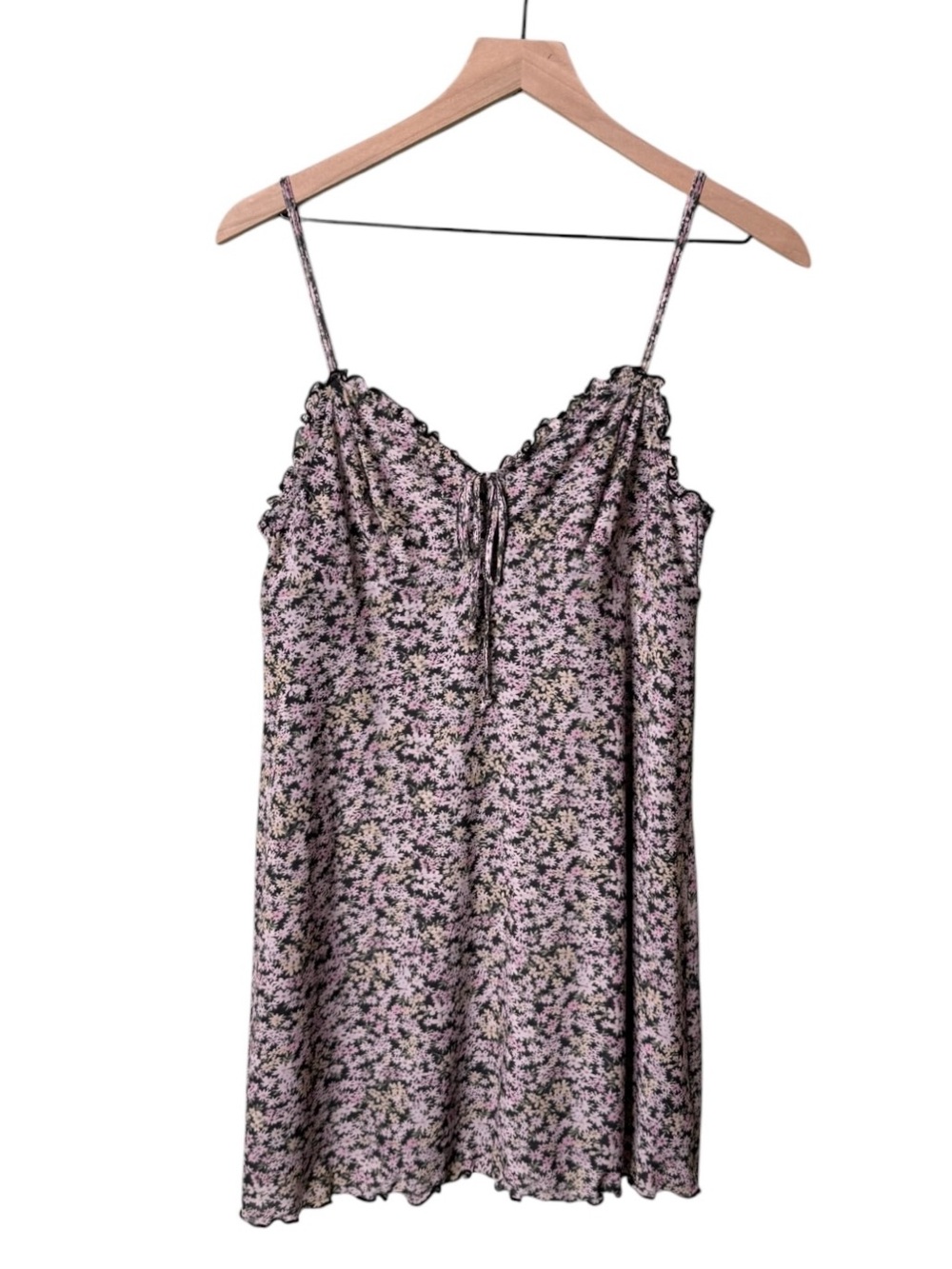 NWT American Eagle Floral Babydoll Ruffle Trim Mini Dress Purple Yellow Medium